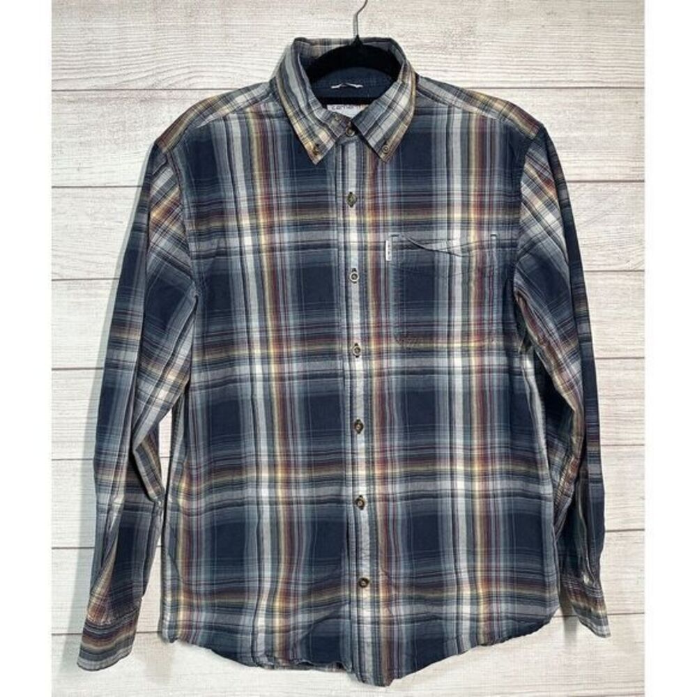 Carhartt Men's Red & Blue‎ Relaxed Fit Plaid Long Sleeve Size Medium Button Down